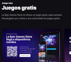 Captura de la web de Epic Games Store de su sección de juegos gratuitos donde se habla de cómo cada semana regalan un juego.