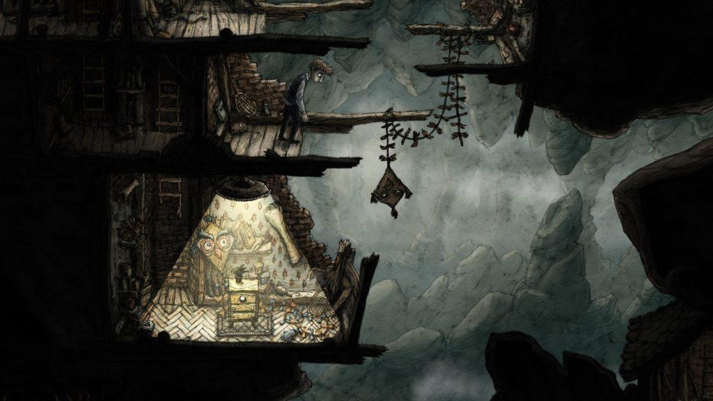 Captura de Creaks donde se ve al personaje en el borde de una plataforma mirando hacia el vacío.