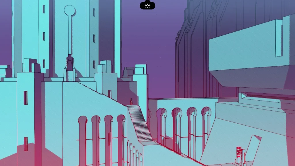 Captura de Chants of Sennaar en la que se ven las dimensiones de las construcciones de suenorme Torre de Babel.