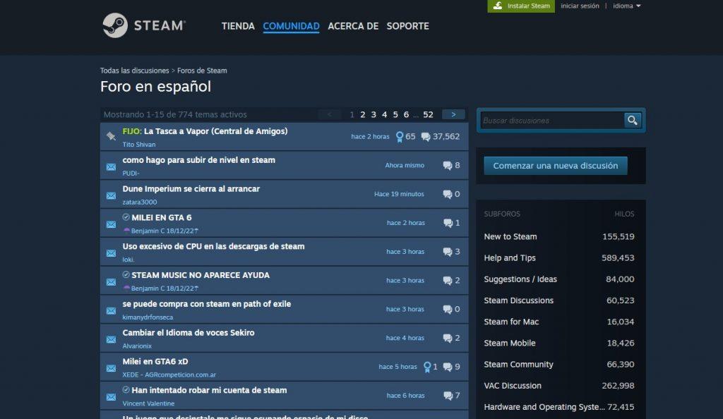 Captura de los foros de Steam
